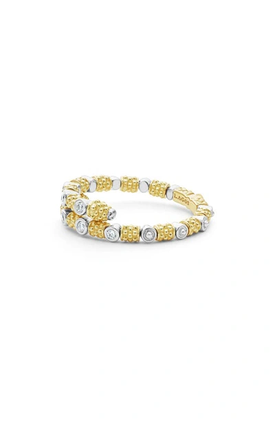 Lagos 18k White & Yellow Gold Signature Caviar Diamond Coil Ring In Gold