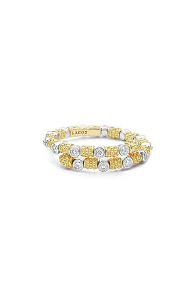 Lagos 18k White & Yellow Gold Signature Caviar Diamond Coil Ring In Gold