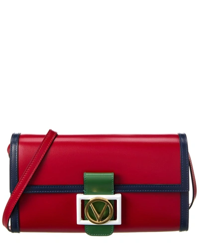 Shop Valentino By Mario Valentino Ava V Emblem Leather Clutch In Red
