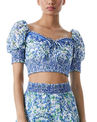 Shop Alice And Olivia Crawford Lace-up Top In Blue