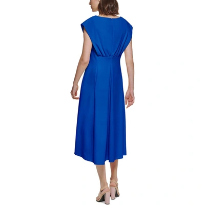 Shop Calvin Klein Womens Knit Cap Sleeves Midi Dress In Blue