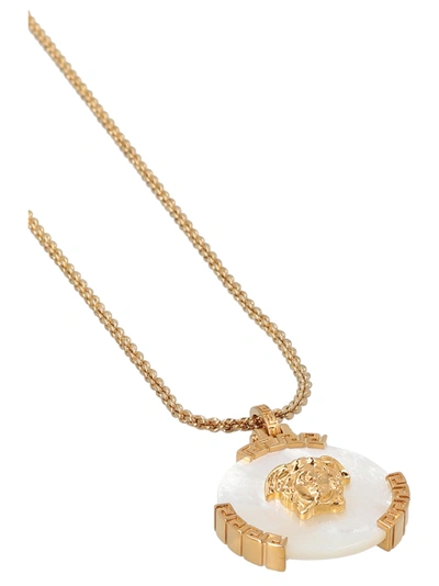 Shop Versace 'medusa' Mother-of-pearl Necklace In Gold