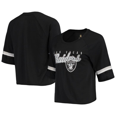 Shop Outerstuff Juniors Black Las Vegas Raiders Burnout Raglan Half-sleeve T-shirt
