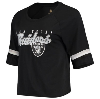 Shop Outerstuff Juniors Black Las Vegas Raiders Burnout Raglan Half-sleeve T-shirt