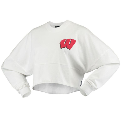 Shop Spirit Jersey White Wisconsin Badgers Raw Hem Cropped  Long Sleeve T-shirt