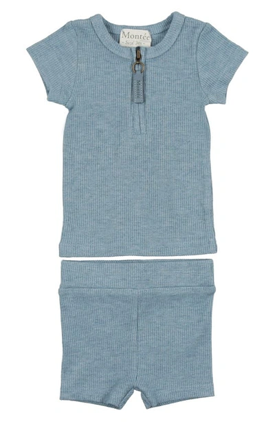 Maniere Manière Rib Cotton Knit T-shirt & Shorts Set In Blue