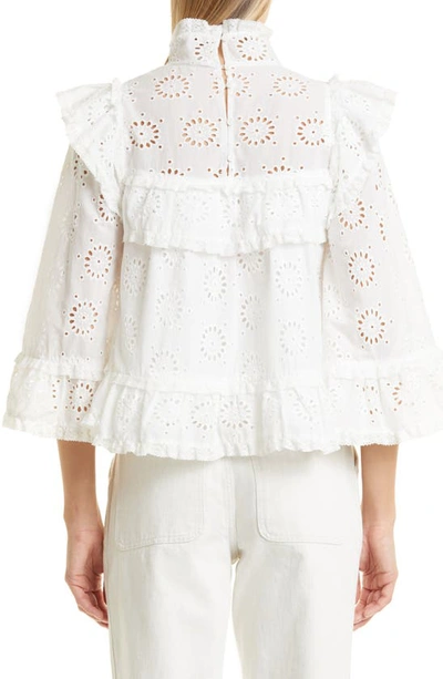 Shop Stellah Eyelet Ruffled Cotton Blouse In White