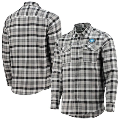 Shop Antigua Black/gray Charlotte Fc Ease Flannel Long Sleeve Button-up Shirt