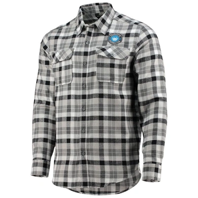 Shop Antigua Black/gray Charlotte Fc Ease Flannel Long Sleeve Button-up Shirt