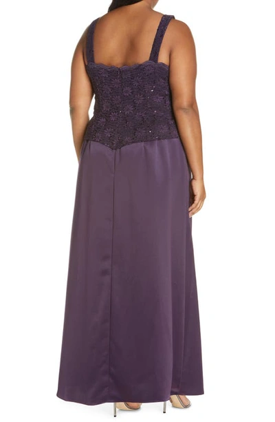 Shop Alex Evenings Alex Evening A-line Gown & Lace Jacket In Eggplant