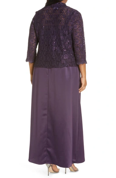 Shop Alex Evenings Alex Evening A-line Gown & Lace Jacket In Eggplant