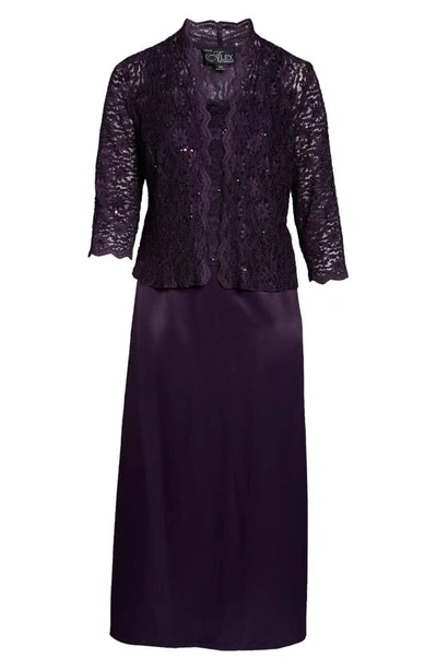 Alex Evenings Alex Evening A-line Gown & Lace Jacket In Eggplant