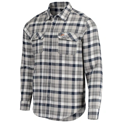 Shop Antigua Navy/gray Denver Broncos Ease Flannel Long Sleeve Button-up Shirt