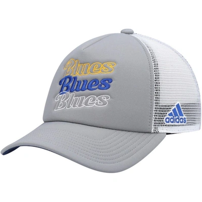 Shop Adidas Originals Adidas Gray/white St. Louis Blues Foam Trucker Snapback Hat
