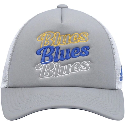 Shop Adidas Originals Adidas Gray/white St. Louis Blues Foam Trucker Snapback Hat