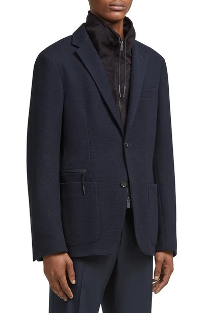 Shop Zegna High Performance™ Jersey Jacket With Removable Suede Bib In Navy