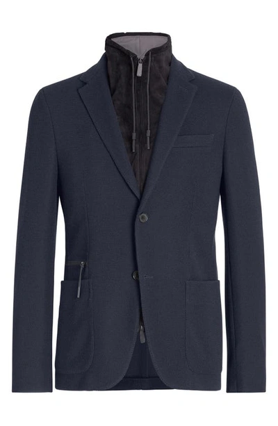 Zegna High Performance™ Jersey Jacket With Removable Suede Bib In Navy