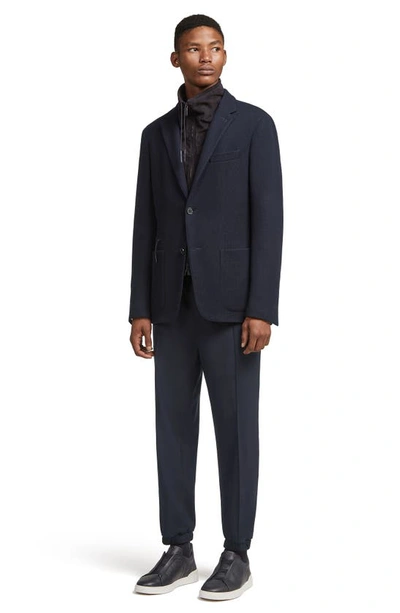 Zegna High Performance™ Jersey Jacket With Removable Suede Bib In Navy