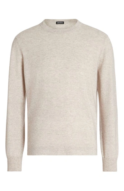 Shop Zegna Oasi Cashmere & Linen Crewneck Sweater In Oatmeal