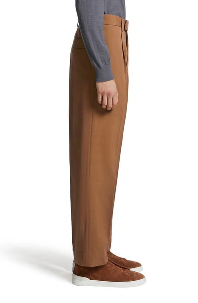 Shop Zegna Pleat Front Cotton & Wool Pants In Vicuna