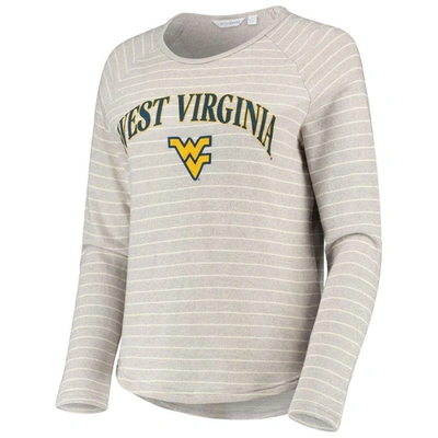 Shop Camp David Heathered Gray West Virginia Mountaineers Seaside Striped French Terry Raglan Pullover Sweatshirt In Heather Gray