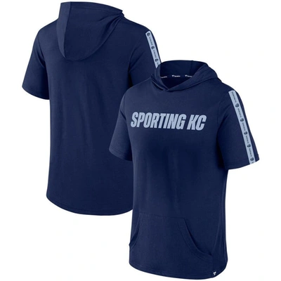 Shop Fanatics Branded Navy Sporting Kansas City Definitive Victory Short-sleeved Pullover Hoodie