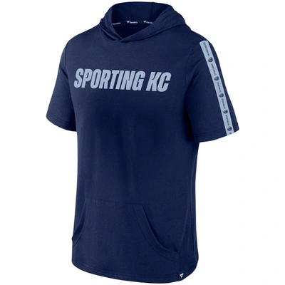 Shop Fanatics Branded Navy Sporting Kansas City Definitive Victory Short-sleeved Pullover Hoodie