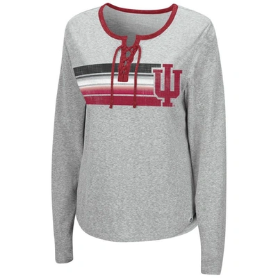 Shop Colosseum Heathered Gray Indiana Hoosiers Sundial Tri-blend Long Sleeve Lace-up T-shirt In Heather Gray