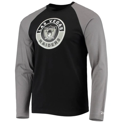 Shop New Era Black/gray Las Vegas Raiders League Raglan Throwback Long Sleeve T-shirt