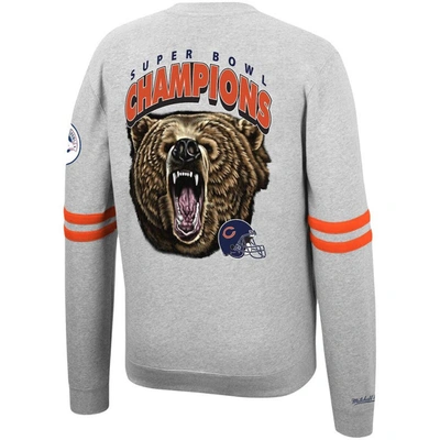Mitchell & Ness Heathered Gray Chicago Bears Allover Print Fleece Pullover  Sweatshirt In Heather Gray