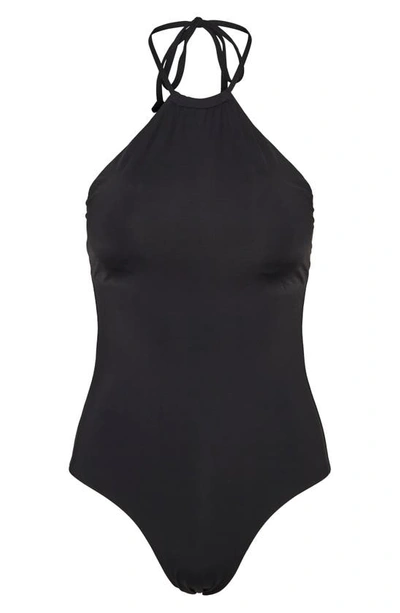Shop Vero Moda Diane Halter Neck One-piece Swimsuit In Black