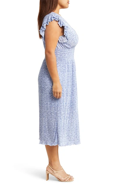 Shop Chelsea28 Flutter Plissé Midi Dress In Blue Butterfly Blooms