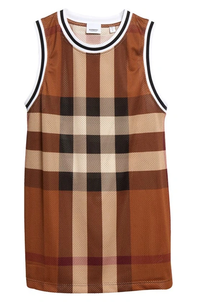 Shop Burberry Check Print Mesh Basketball Jersey In Dark Birch Brown