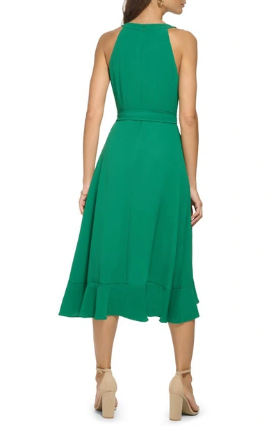Kensie Ruffle Trim Faux Wrap Dress In Trop Green