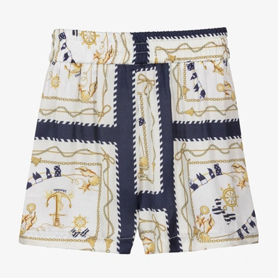 Shop Monnalisa Girls Ivory Nautical Print Satin Shorts