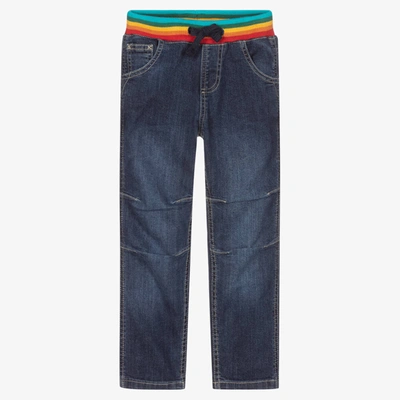 Shop Frugi Blue Organic Cotton Rainbow Waist Jeans