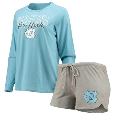 Shop Concepts Sport Carolina Blue/gray North Carolina Tar Heels Raglan Long Sleeve T-shirt & Shorts Sleep In Light Blue