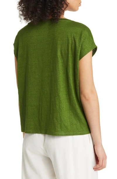 Shop Eileen Fisher V-neck Organic Linen T-shirt In Field