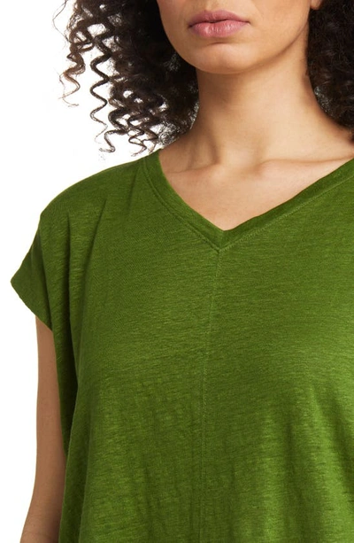 Shop Eileen Fisher V-neck Organic Linen T-shirt In Field
