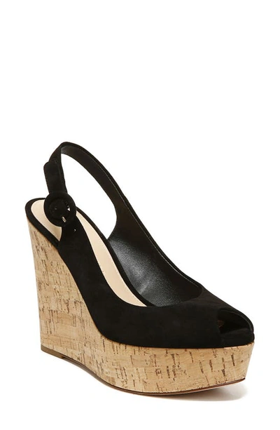 Shop Veronica Beard Dali Peep Toe Platform Wedge Sandal In Black- Fa