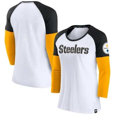 Shop Fanatics Branded White/black Pittsburgh Steelers Durable Raglan 3/4-sleeve T-shirt