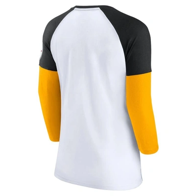 Shop Fanatics Branded White/black Pittsburgh Steelers Durable Raglan 3/4-sleeve T-shirt