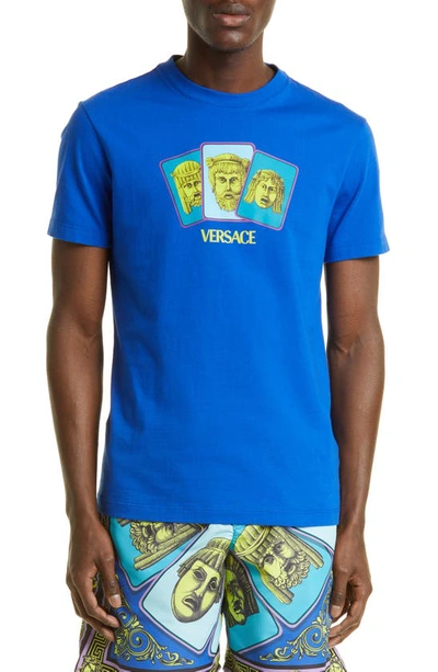 Shop Versace Mask Card Graphic Tee In Cobalt