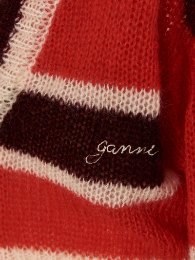 Shop Ganni Cardigan Stripes Embroidery Logo In Multicolor