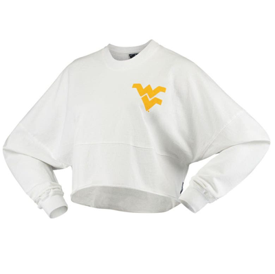 Shop Spirit Jersey White West Virginia Mountaineers Raw Hem Cropped  Long Sleeve T-shirt
