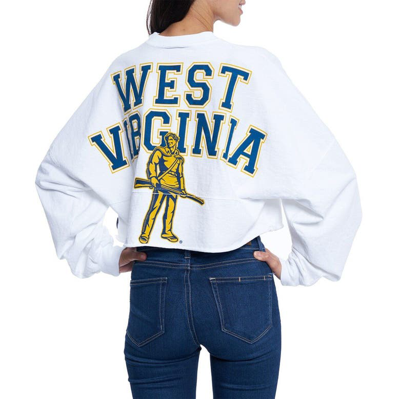 Shop Spirit Jersey White West Virginia Mountaineers Raw Hem Cropped  Long Sleeve T-shirt