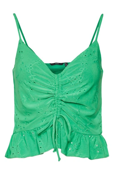 Shop Vero Moda Camil Ruched Eyelet Camisole In Bright Green