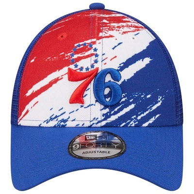 New Era Royal Philadelphia 76ers Marble 9forty Trucker Snapback Hat In Royal
