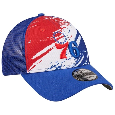 New Era Royal Philadelphia 76ers Marble 9forty Trucker Snapback Hat In Royal