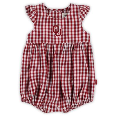 Shop Garb Girls Infant  Crimson Oklahoma Sooners Cara Woven Gingham Ruffled Bodysuit